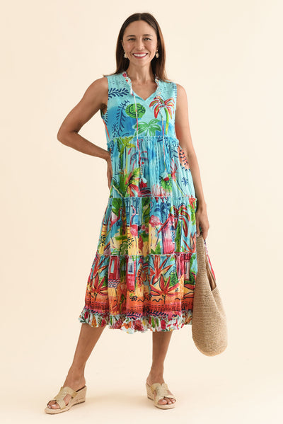 Gordo Blue Vista Cotton Sleeveless Dress