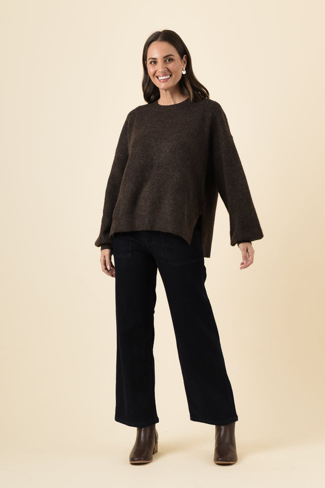 Grady Chocolate Knit Jumper,Brunette model,alt text|model:MJ image 6