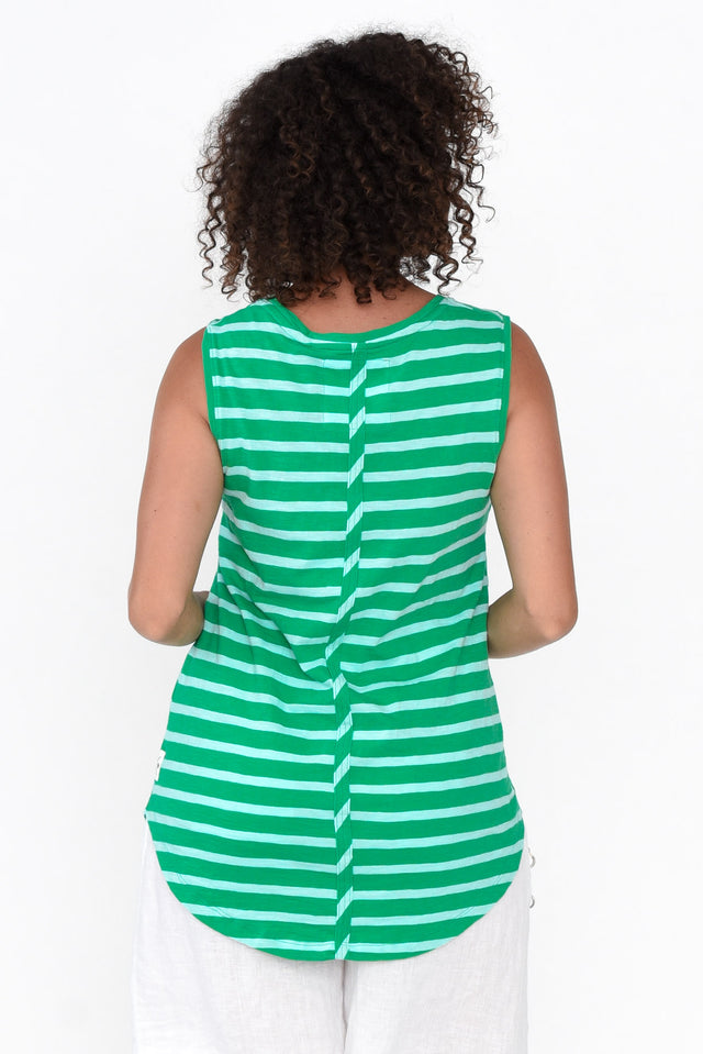Green Stripe Cotton Scoop Tank