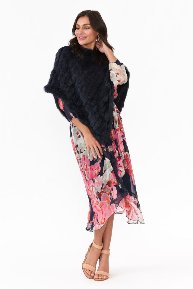 Greer Navy Fur Poncho