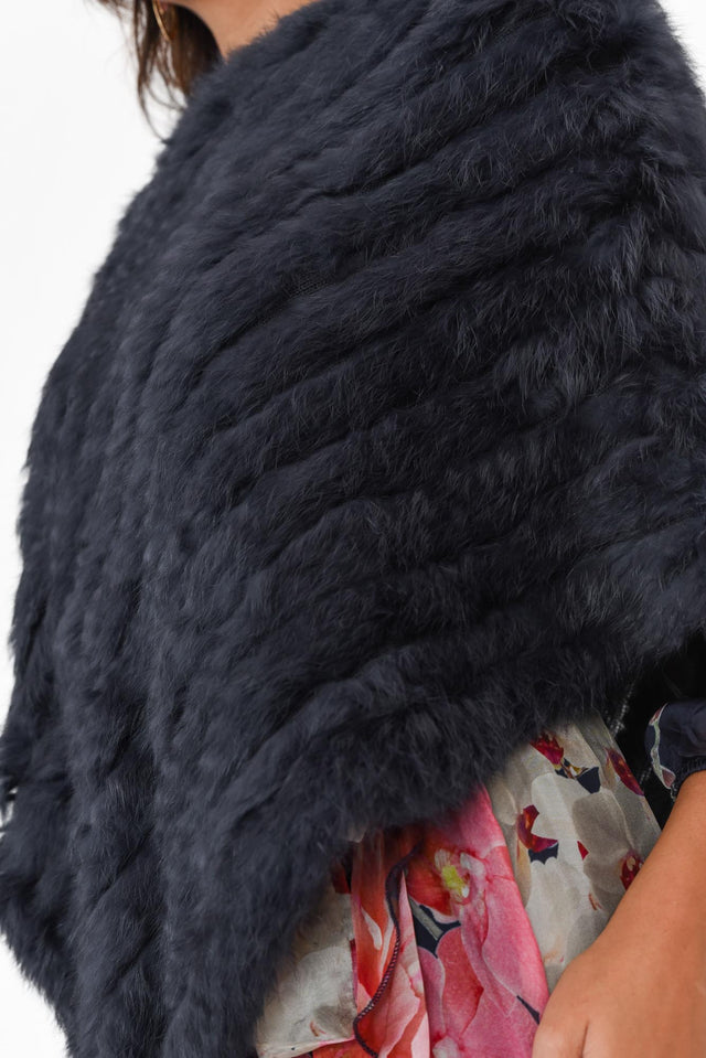 Greer Navy Fur Poncho