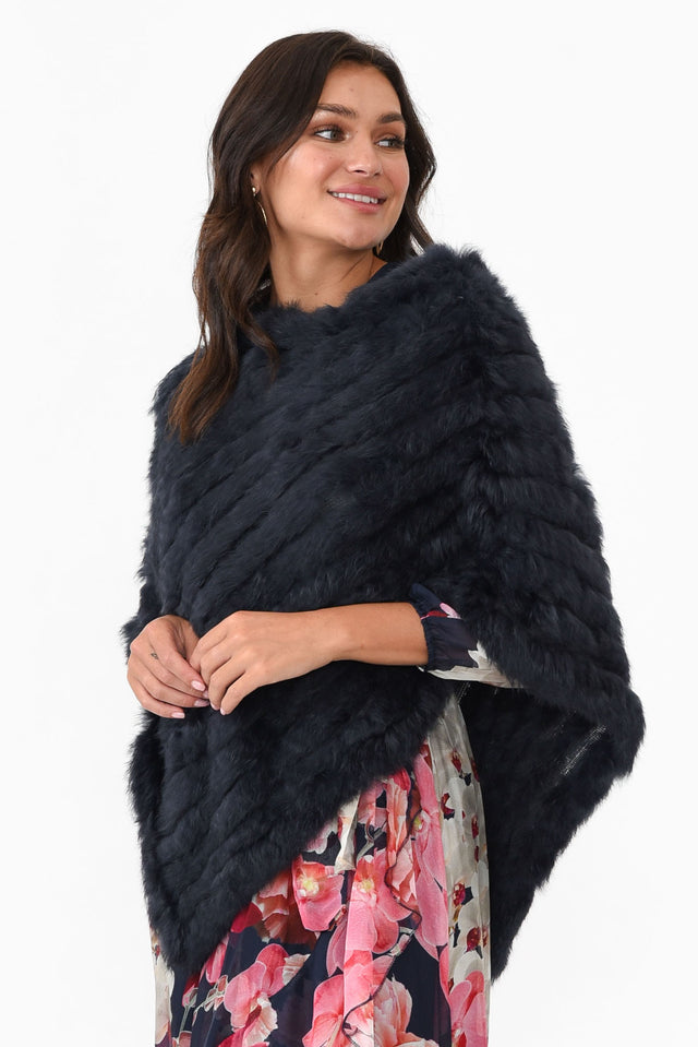 Greer Navy Fur Poncho