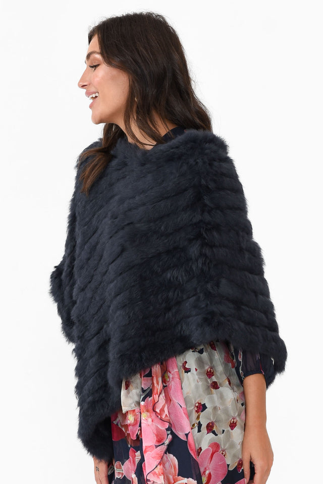 Greer Navy Fur Poncho