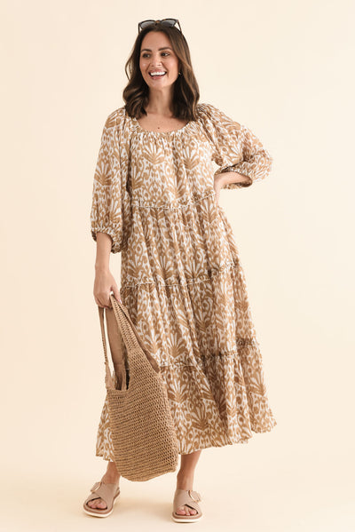 Grenadine Taupe Motif Cotton Dress
