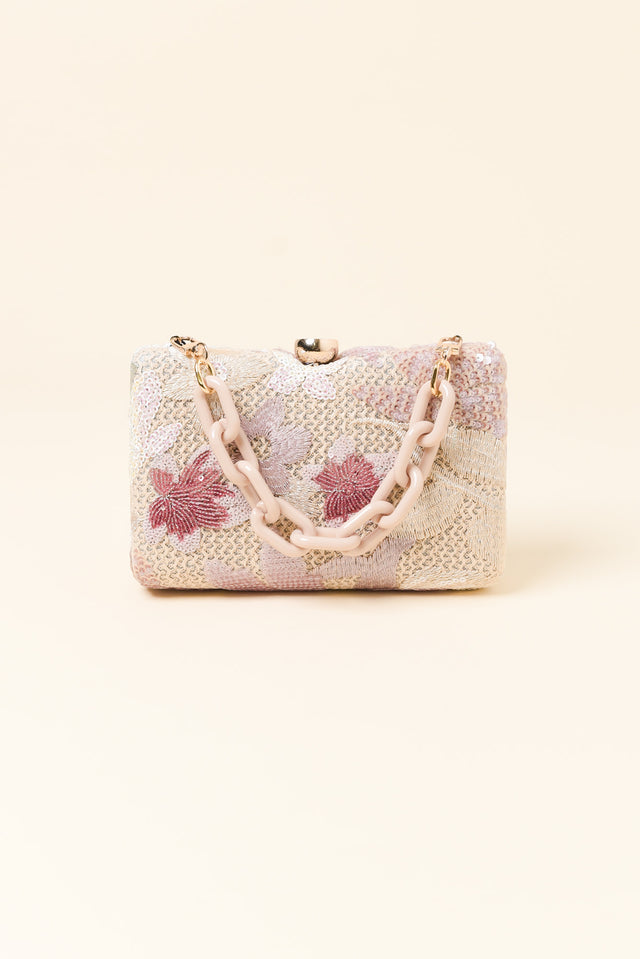 Greta Blush Floral Embroidered Clutch