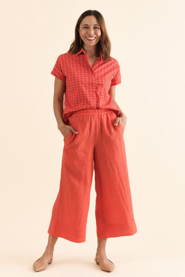 Balfour Orange Stripe Linen Pants,Full Body,Brunette model,alt text|model:Cara image 2
