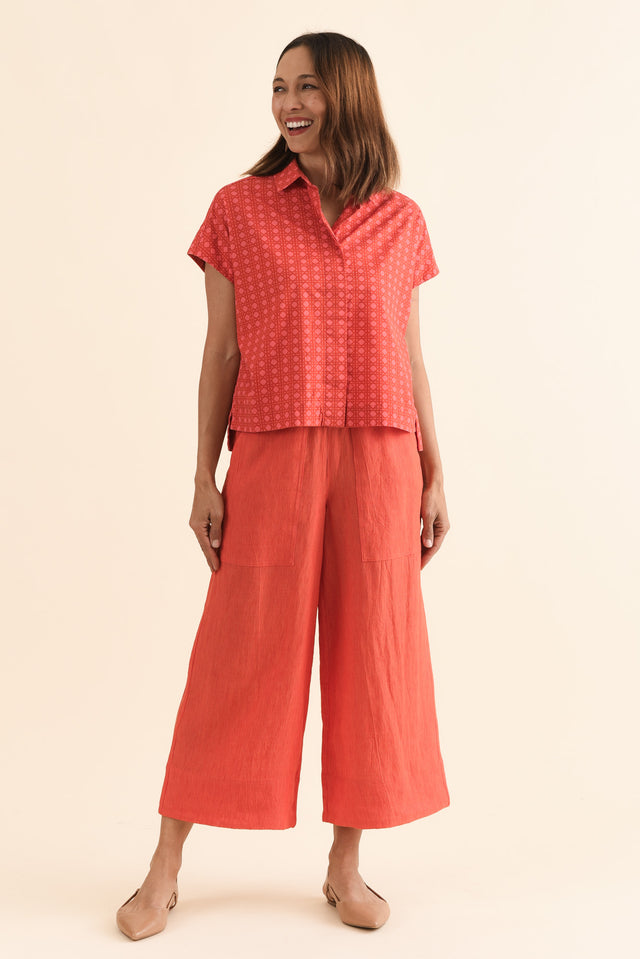 Grover Orange Check Cotton Shirt,Full Body,Brunette model,alt text|model:Cara image 6