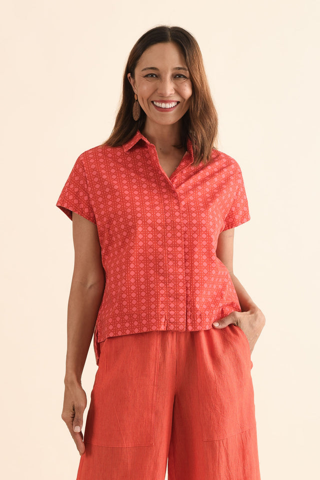 Grover Orange Check Cotton Shirt,Front,Brunette model,alt text|model:Cara image 1