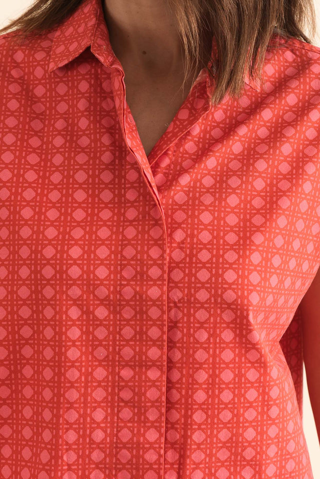 Grover Orange Check Cotton Shirt,Detail,Brunette model,alt text|model:Cara image 5