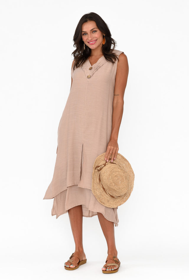 Gutha Beige Cotton Blend Layer Dress