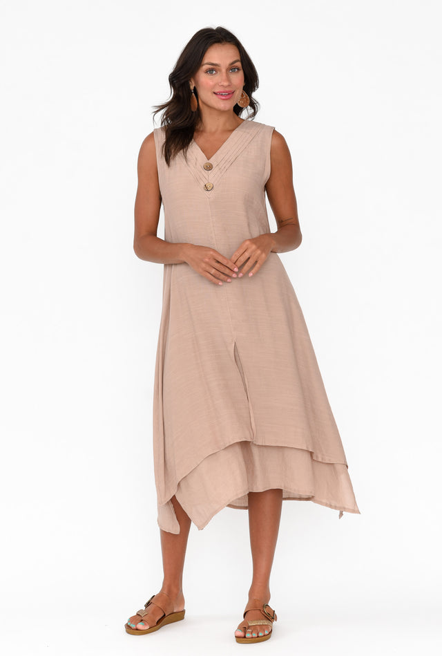 Gutha Beige Cotton Blend Layer Dress