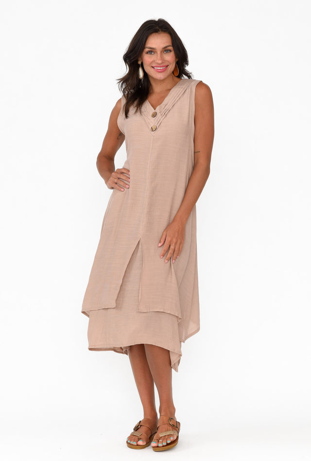 Gutha Beige Cotton Blend Layer Dress