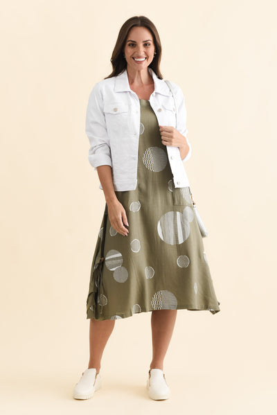 Hailee Olive Spot Linen Cotton Dress