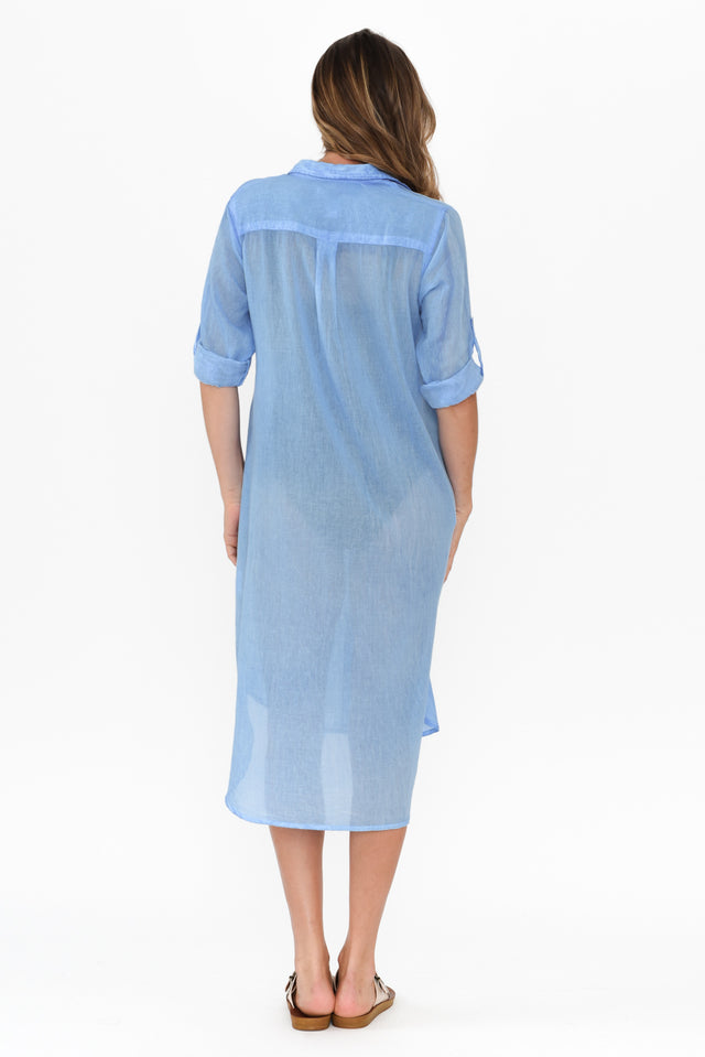 Hailey Blue Cotton Button Kaftan,Brunette model,alt text|model:Johanna image 6