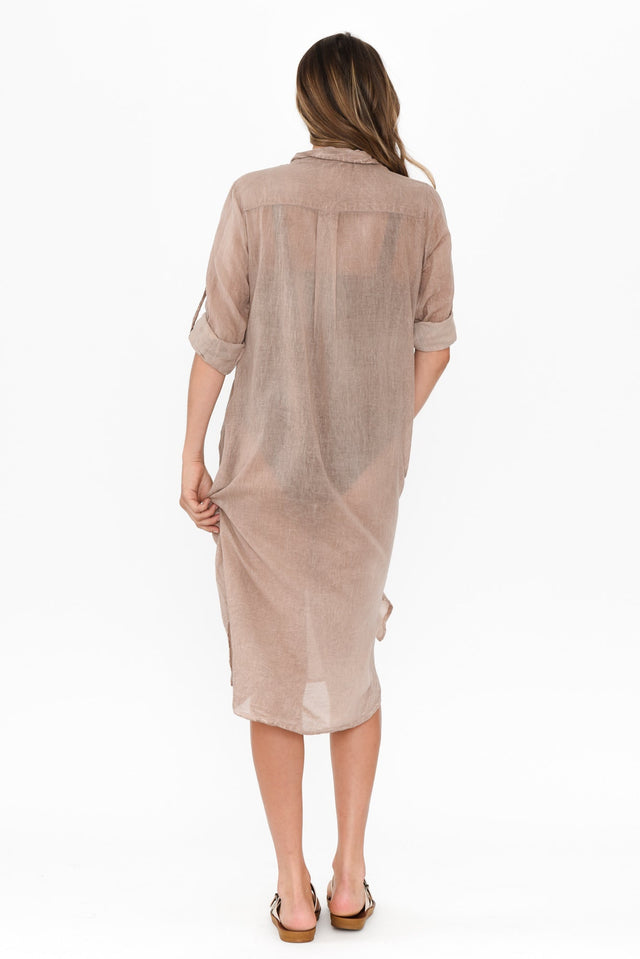 Hailey Taupe Cotton Button Kaftan,Brunette model,alt text|model:Johanna image 6