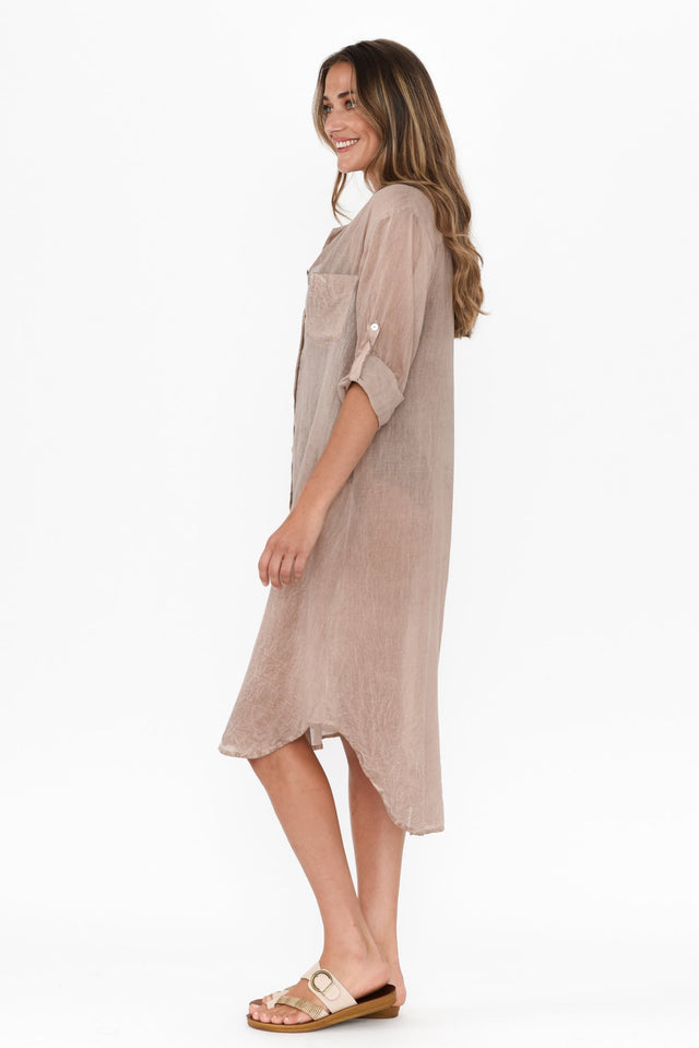 Hailey Taupe Cotton Button Kaftan,Brunette model,alt text|model:Johanna image 5