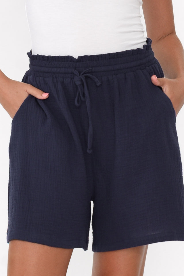 Hakim Navy Cotton Drawstring Shorts