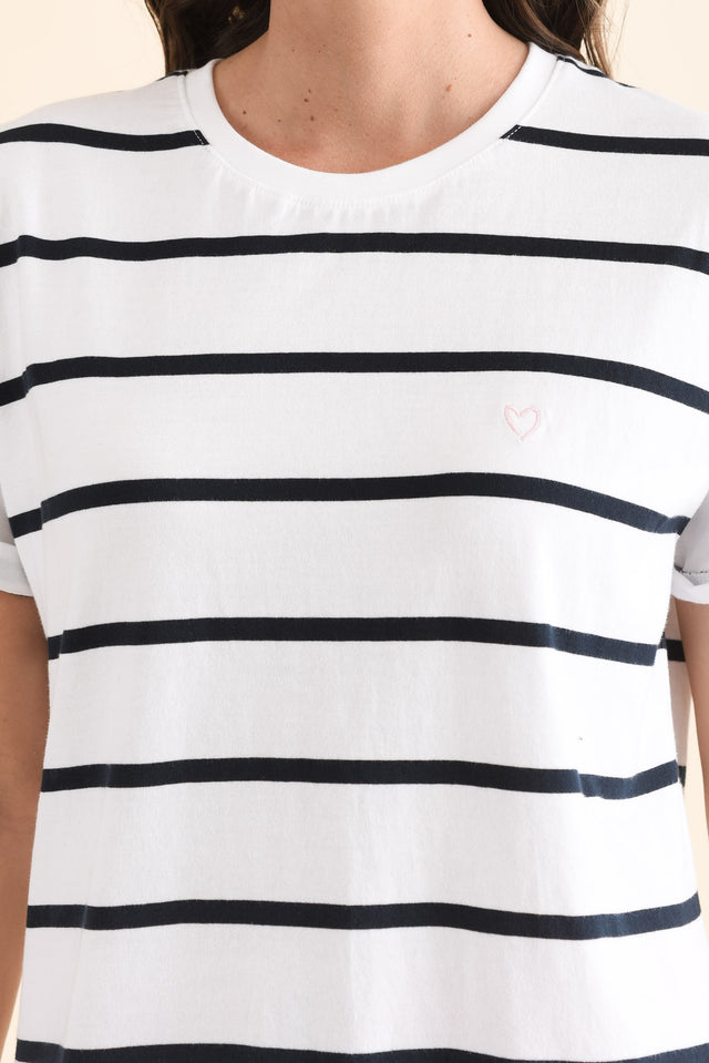 Halli White Stripe Cotton Tee,Detail,Brunette model,alt text|model:MJ image 5