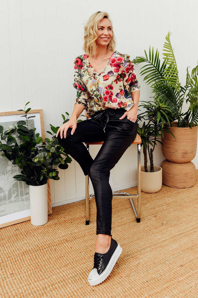 Jacinta Black Wet Look Stretch Pants