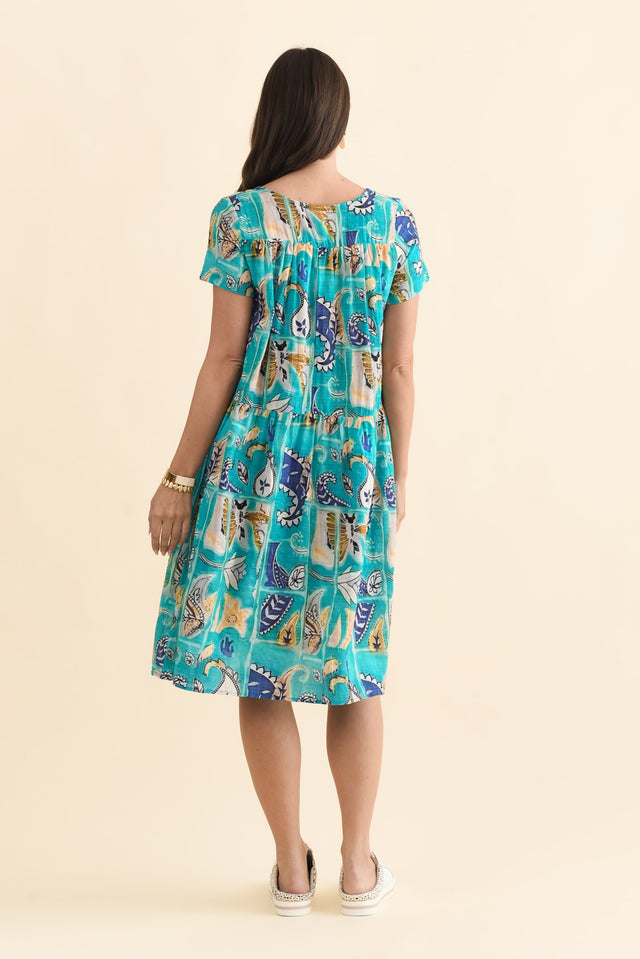 Hanoi Blue Paisley Cotton Blend Dress,Brunette model,alt text|model:MJ image 5