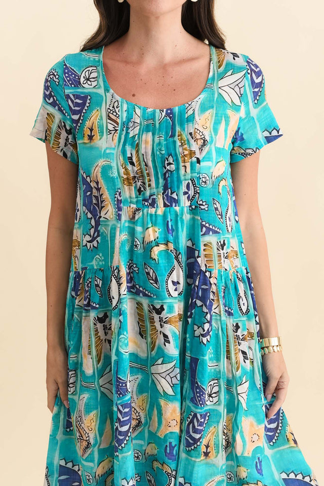 Hanoi Blue Paisley Cotton Blend Dress,Brunette model,alt text|model:MJ image 6
