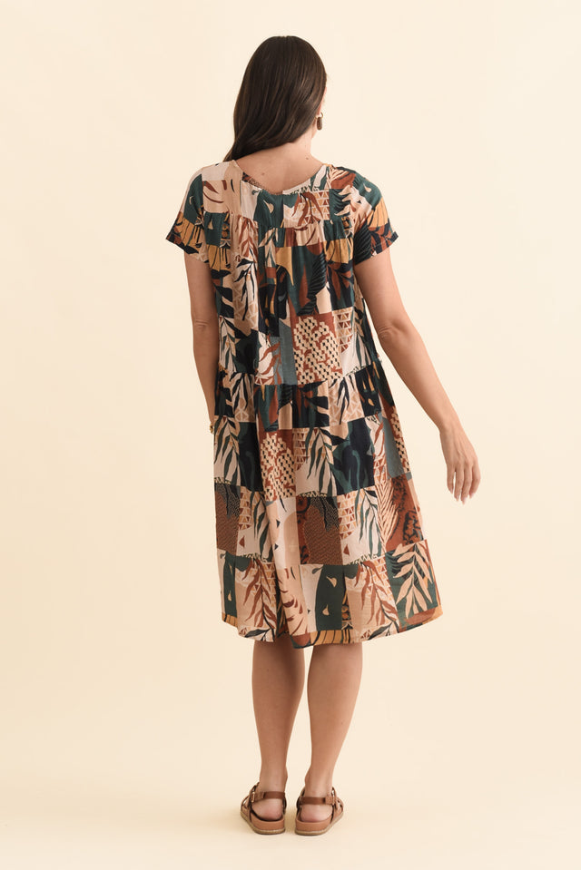 Hanoi Tan Mosaic Cotton Blend Dress,Brunette model,alt text|model:MJ image 5