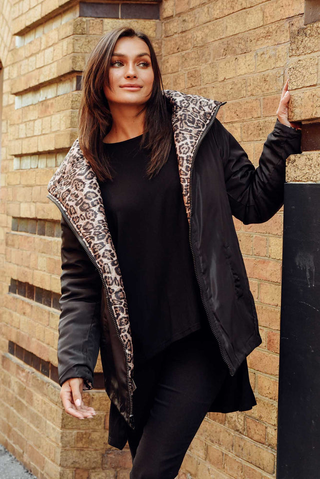 Hansel Brown Leopard Reversible Puffer Jacket