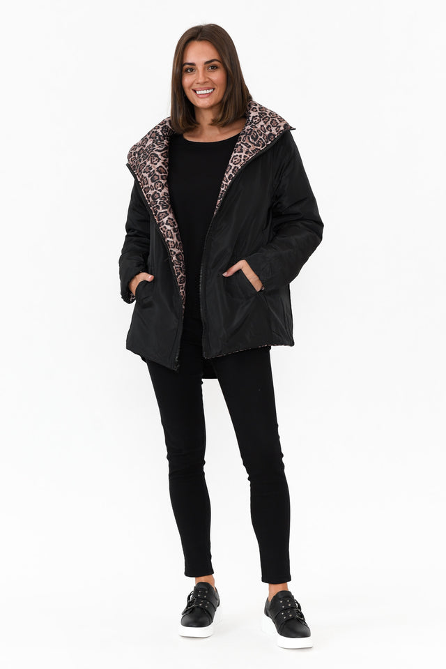 Hansel Brown Leopard Reversible Puffer Jacket