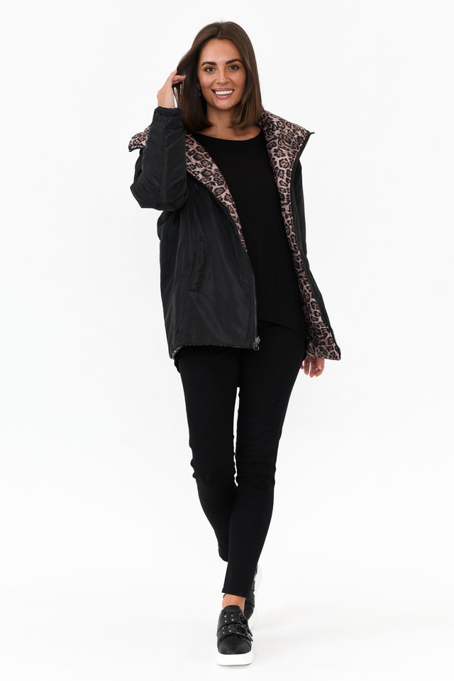 Hansel Brown Leopard Reversible Puffer Jacket
