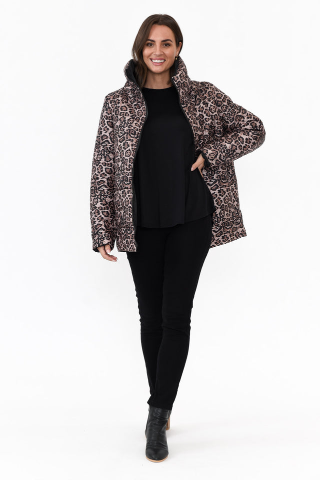Hansel Brown Leopard Reversible Puffer Jacket