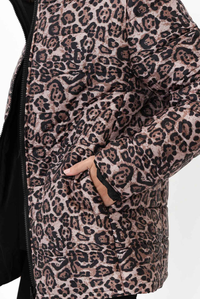 Hansel Brown Leopard Reversible Puffer Jacket