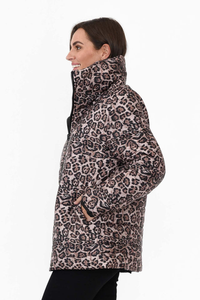 Hansel Brown Leopard Reversible Puffer Jacket