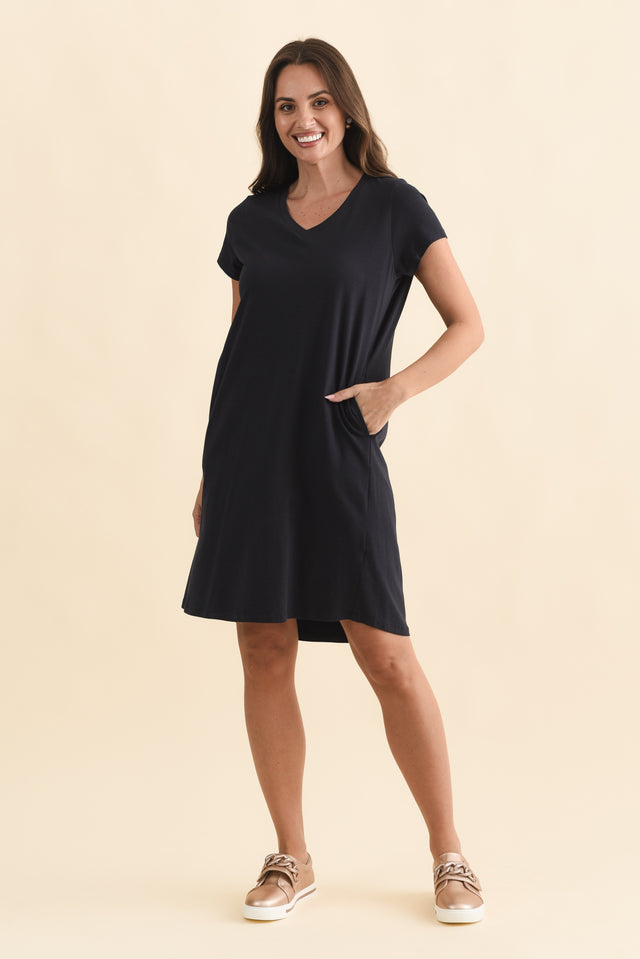 Harley Navy Cotton Tee Dress,Brunette model,alt text|model:MJ image 3