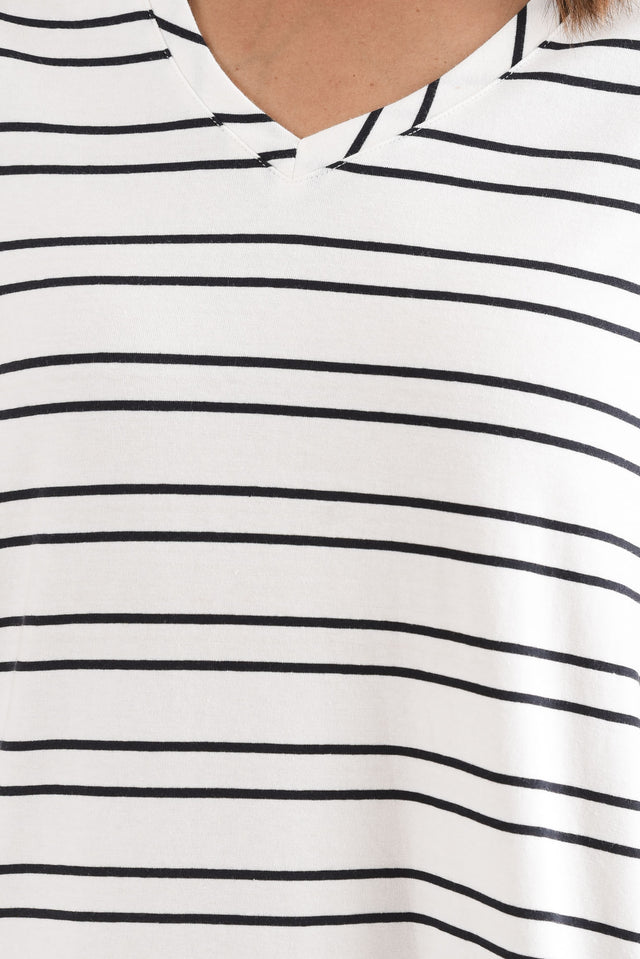 Harley White Stripe Cotton Tee Dress,Detail,Brunette model,alt text|model:Cara image 5