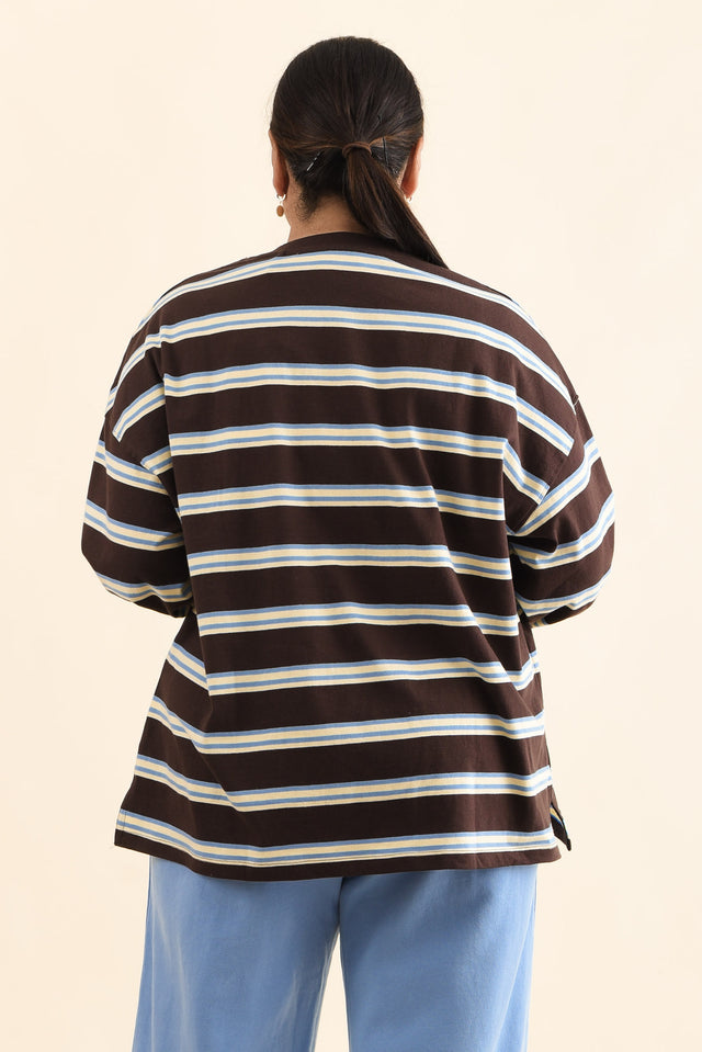 Harper Chocolate Stripe Long Sleeve Tee,Back,Brunette model,alt text|model:Pilita image 4
