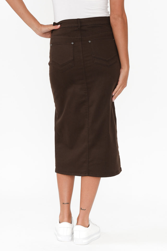 Harriet Chocolate Denim Midi Skirt,Brunette model,alt text|model:Brontie image 5