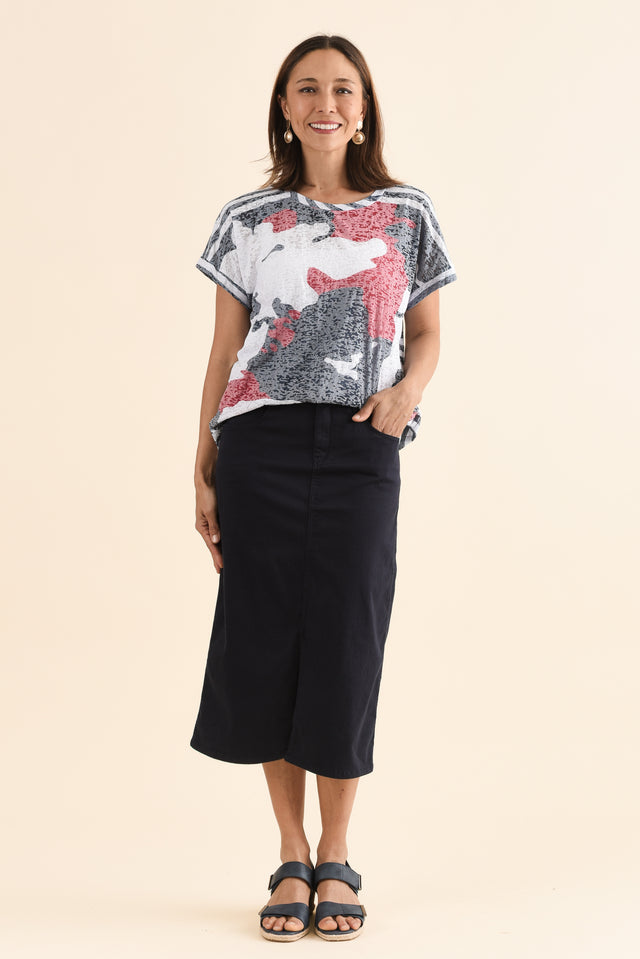 Harriet Navy Denim Midi Skirt,Full Body,Brunette model,alt text|model:Cara image 7