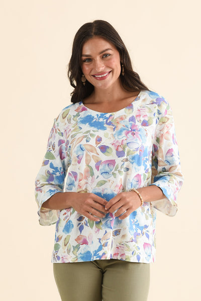 Hartley Blue Bloom Linen Blend Top