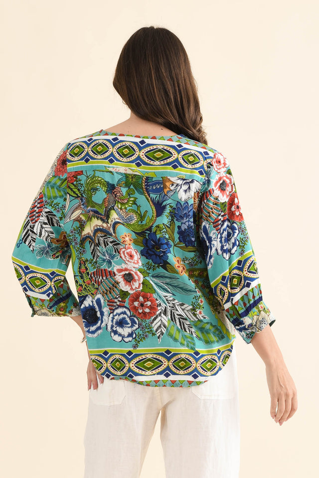Hastings Green Floral Top,Back,Brunette model,alt text|model:MJ image 4