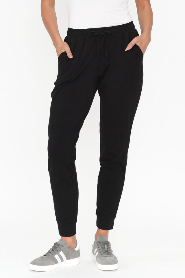 Heidi Black Cuffed Jogger Pants length_Cropped rise_High print_Plain colour_Black PANTS alt text|model:MJ