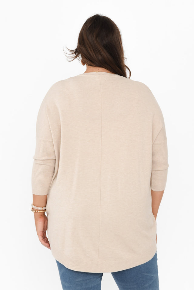 Helsinki Beige Knit Pocket Jumper,Brunette model,alt text|model:Gabby image 16