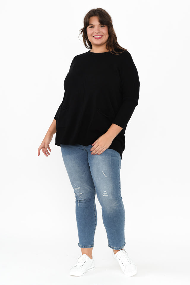 Helsinki Black Knit Pocket Jumper,Brunette model,alt text|model:Gabby image 14