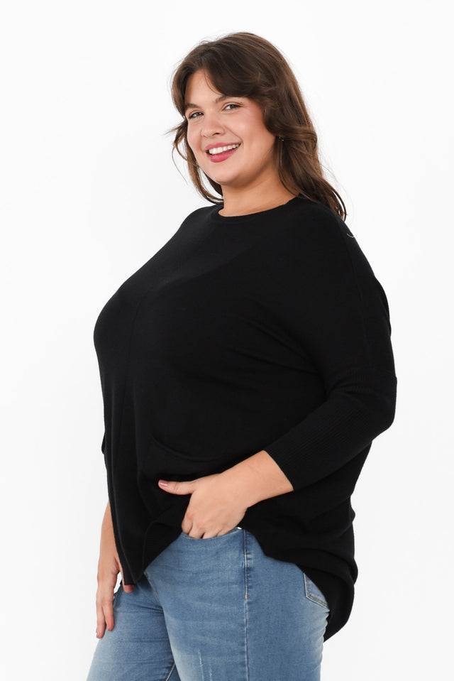 Helsinki Black Knit Pocket Jumper,Brunette model,alt text|model:Gabby image 15