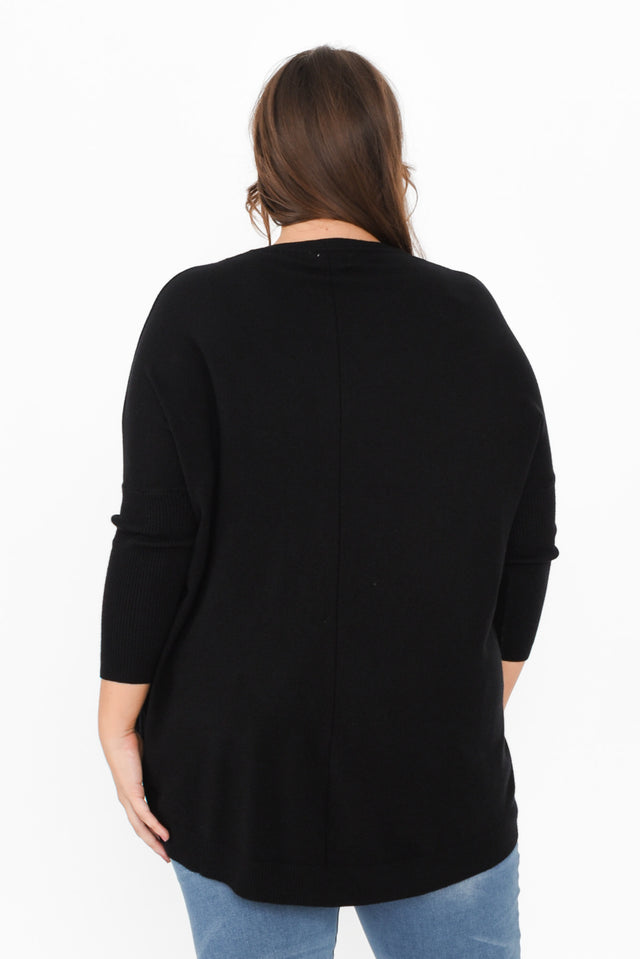 Helsinki Black Knit Pocket Jumper,Brunette model,alt text|model:Gabby image 16
