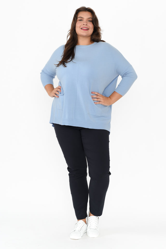 Helsinki Blue Knit Pocket Jumper,Brunette model,alt text|model:Gabby image 10