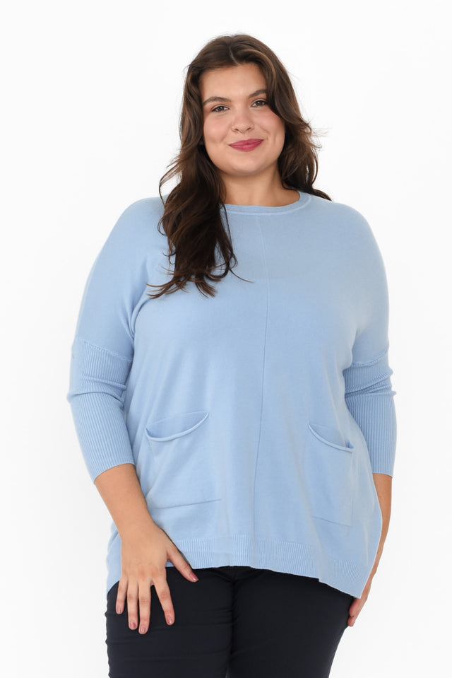Helsinki Blue Knit Pocket Jumper,Brunette model,plus-size,curve-tops,plus-size-sleeved-tops,plus-size-winter-clothing,curve-knits-jackets,plus-size-jumpers,alt text|model:Gabby image 9
