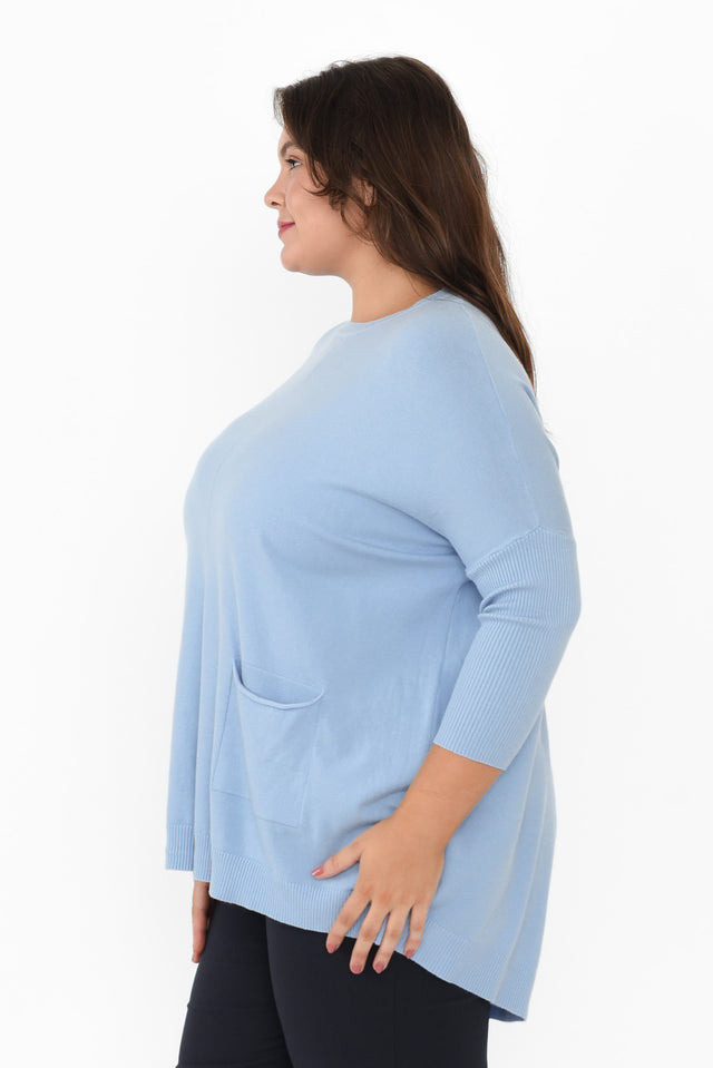 Helsinki Blue Knit Pocket Jumper,Brunette model,alt text|model:Gabby image 11