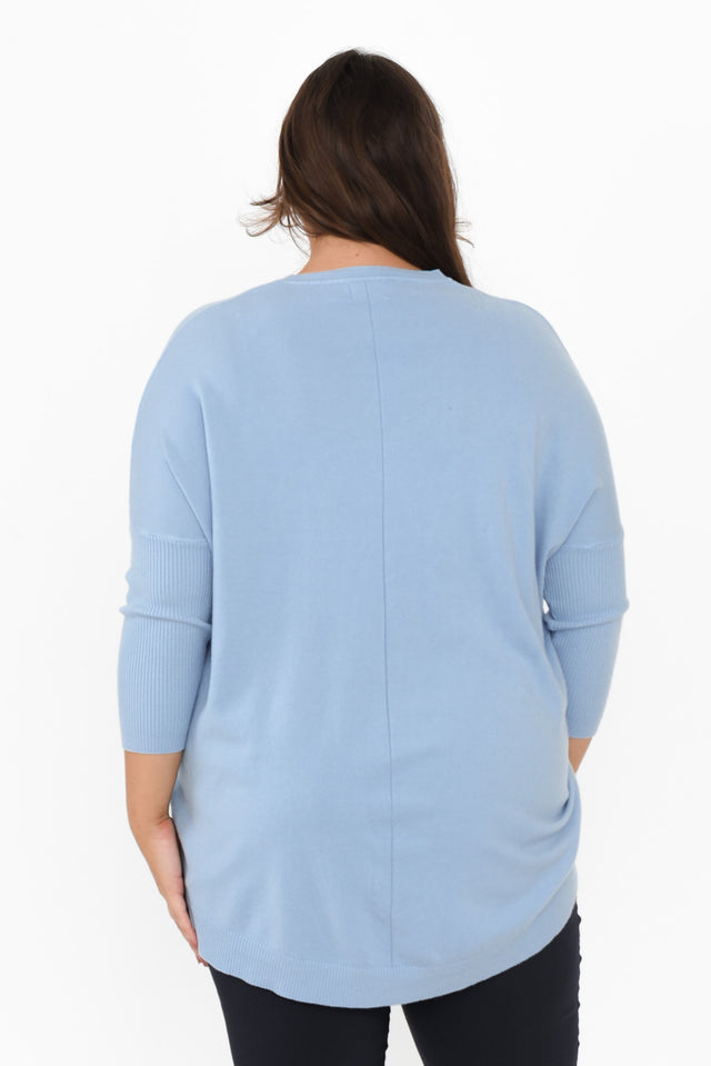 Helsinki Blue Knit Pocket Jumper,Brunette model,alt text|model:Gabby image 12