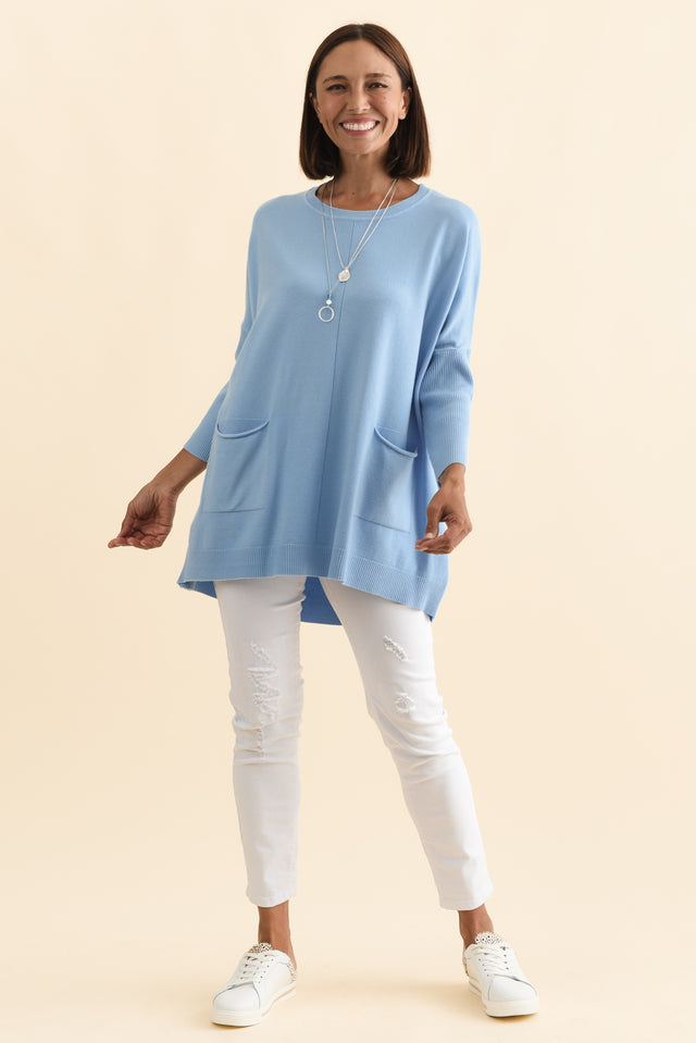 Helsinki Blue Knit Pocket Jumper,Brunette model,alt text|model:Cara image 4