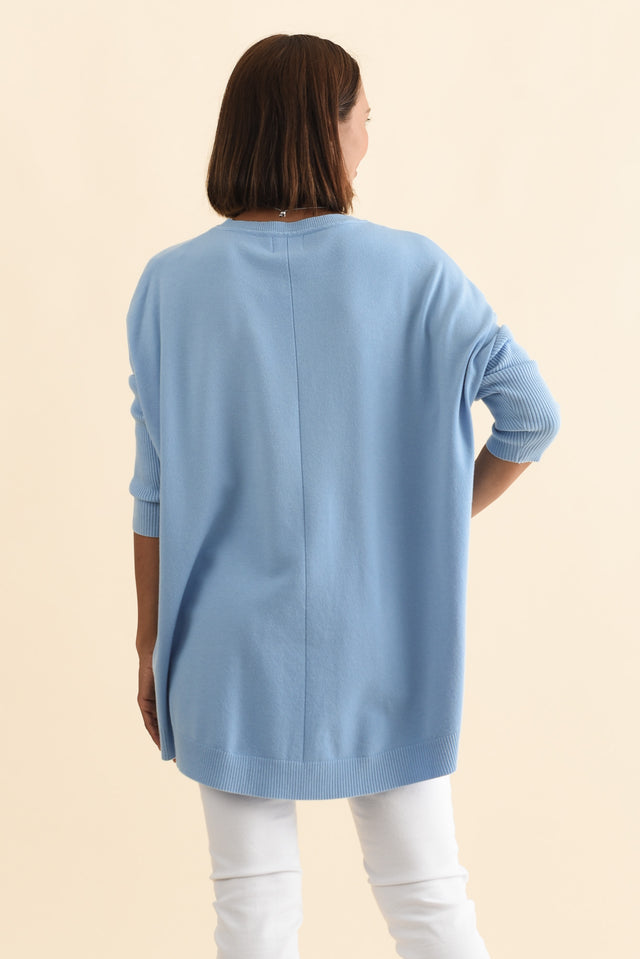 Helsinki Blue Knit Pocket Jumper,Brunette model,alt text|model:Cara image 6